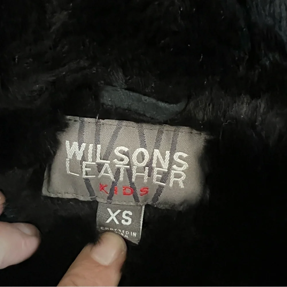 Wilsons Leather Girls Black Suede Fur Trimmed Coat XS Kids Hooded 4 5 Jacket